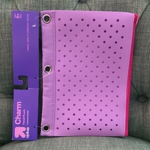 Purple Star Patterned Charm Pencil Pouch